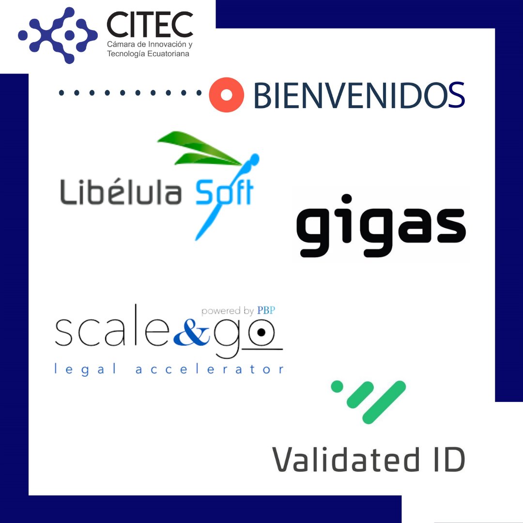 CITECec's tweet photo. ¡La CITEC sigue creciendo en representación del #EcTechHub! Es un gusto para nosotros dar la bienvenida nuestro gremio y presentarles a estas nuevas empresas: @LibelulaSoft, @gigas, #Scale&Go y @ValidatedID ¡Bienvenidos! 👏👏👏 https://t.co/jNO2qfAzZS