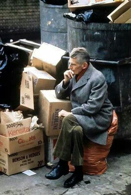 April 13th: Birthday boy Samuel Beckett admires his presents.