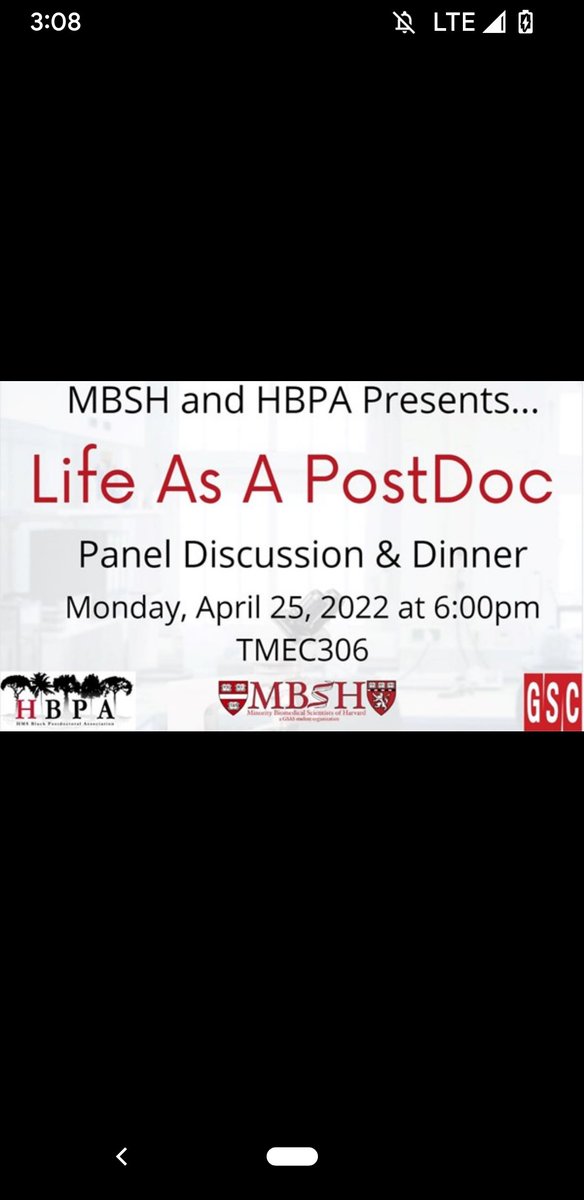 Minority Biomedical Scientists Association (MBSA) (@mbsharvard) on Twitter photo Interested in knowing about life as a postdoc? Join us for a conversation with current HMS postdoctoral fellows on April 25 at 6pm! Interested in knowing about life as a postdoc? Join us for a conversation with current HMS postdoctoral fellows on April 25 at 6pm!