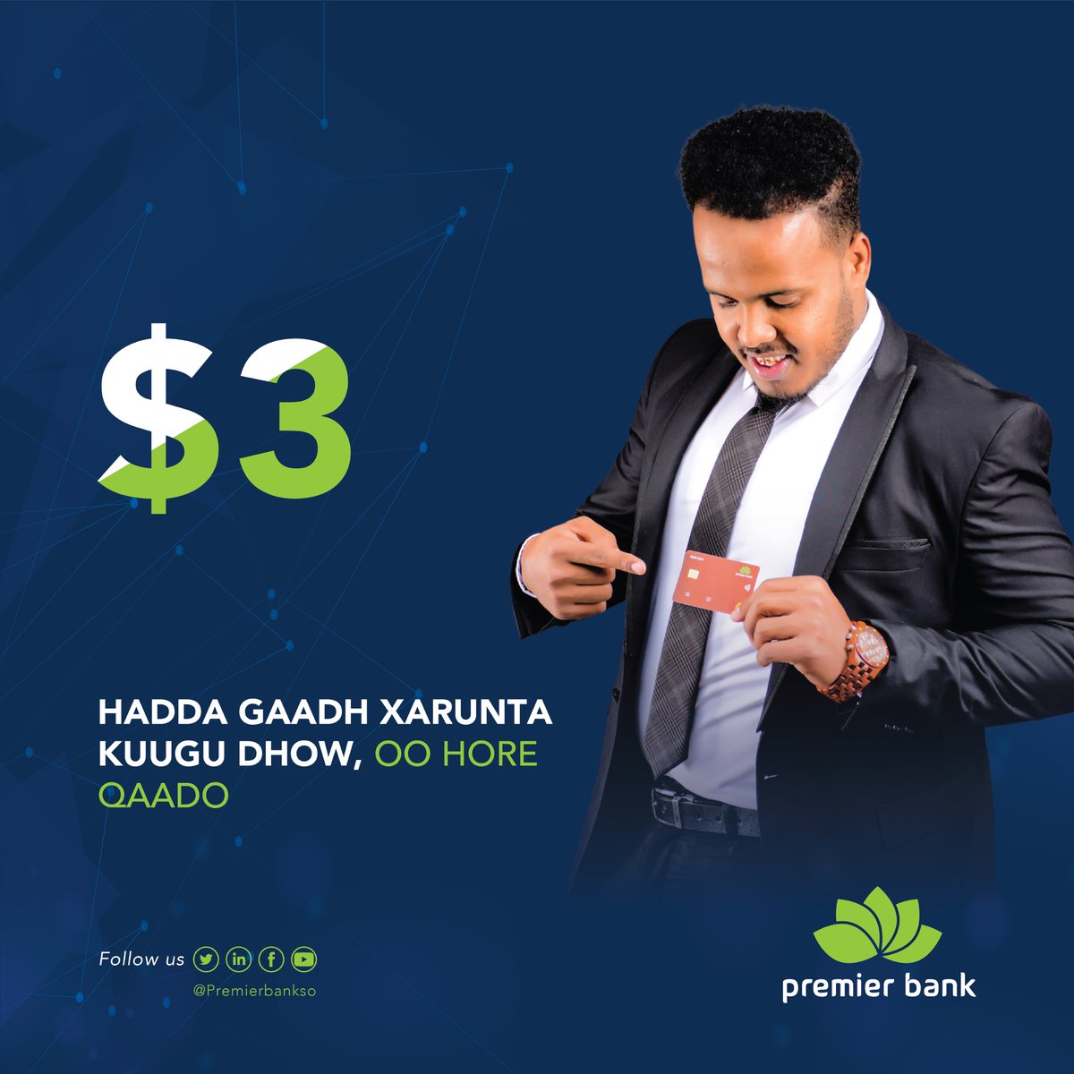premierbankSO's tweet photo. Dhammaan xarumaheena ku baahsan dalka waxaa si iskumid ah uga socdo qiime dhimista Ramadaanka ee fadlan hadda gaar.
#PremierMastercard
#HoreyUQaado
#Premier70%. https://t.co/9PglAjsgoZ