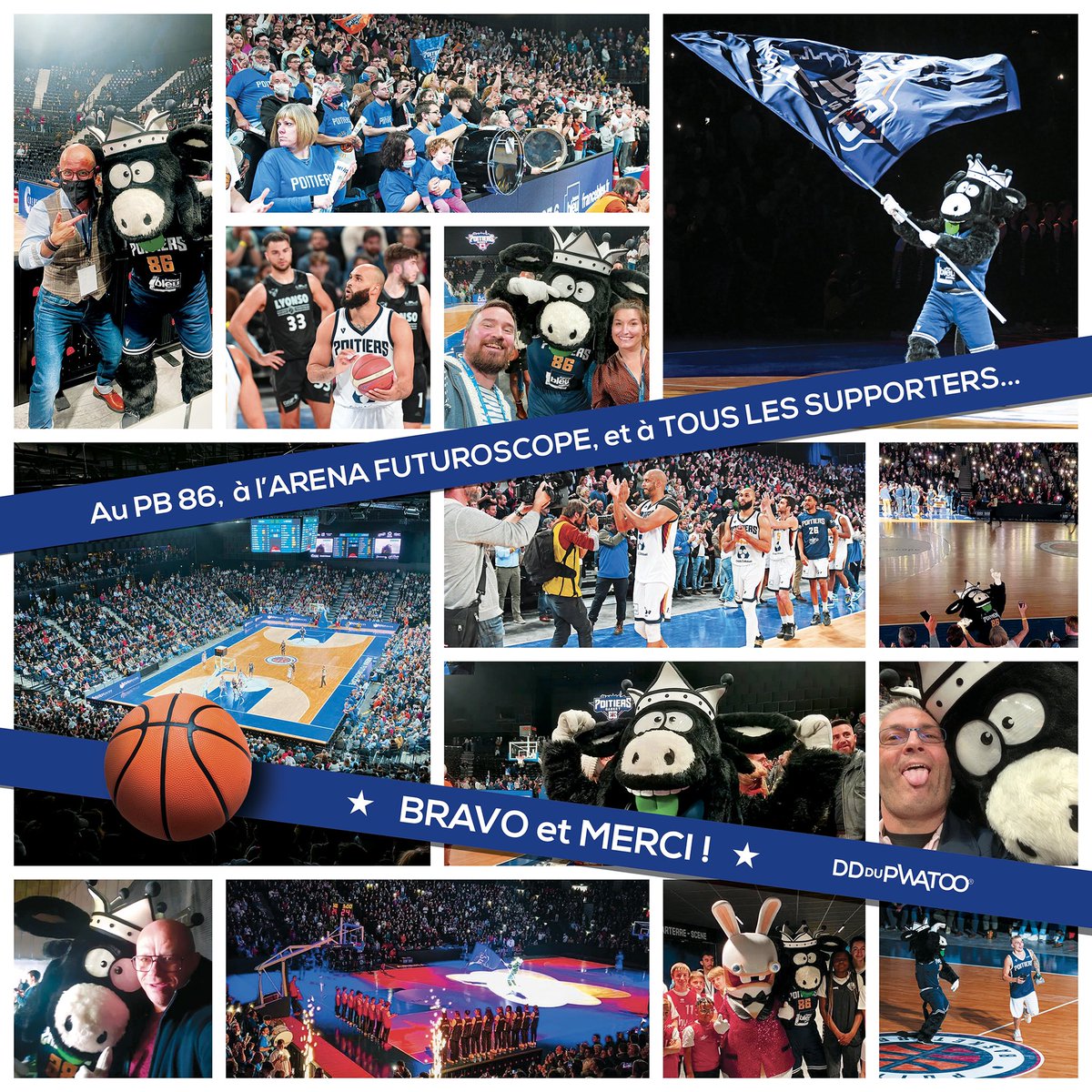 Quelle soirée inaugurale 🔥Bravo au <a href="/pb86officiel/">Poitiers Basket 86</a> et ✊🏻 pour les #Playoffs ! DD a bien dormi aujourd’hui 😴😅  <a href="/ArenaFuturo/">Arena Futuroscope</a> #Poitiers  (merci à tous les photographes)