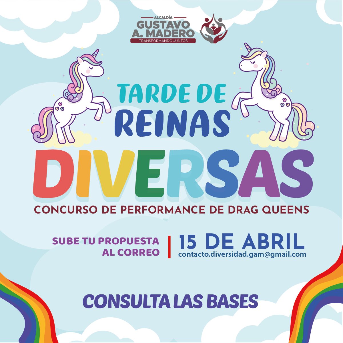 TuAlcaldiaGAM's tweet photo. Chicas muestren su talento en el concurso de #PerformanceDrag 💃 A partir de este 1️⃣5️⃣ de abril podrán enviar su video propuesta al correo 📧 contacto.diversidad.gam@gmail.com 🙌
🌈Consulta la convocatoria: https://t.co/afsNaRmBR3 https://t.co/kB4Tsd6a4q
