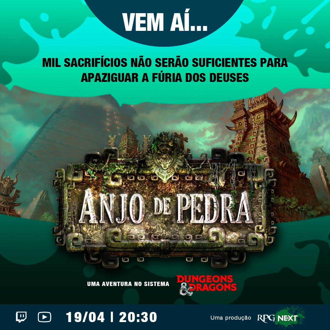 RPG_Next's tweet photo. ESTRÉIA! Dia 19/04 as 20:30 nos canais do RPGNext tanto no youtube quanto na twitch vamos ter o primeiro episodio de Anjo de Pedra, uma aventura original para D&D 5e tendo como cenário Maztica, um dos continentes de Forgotten! Dica: vai ser tipo um Elden Ring! #RPG #RPGNext #DnD https://t.co/A8Lw24B6t4