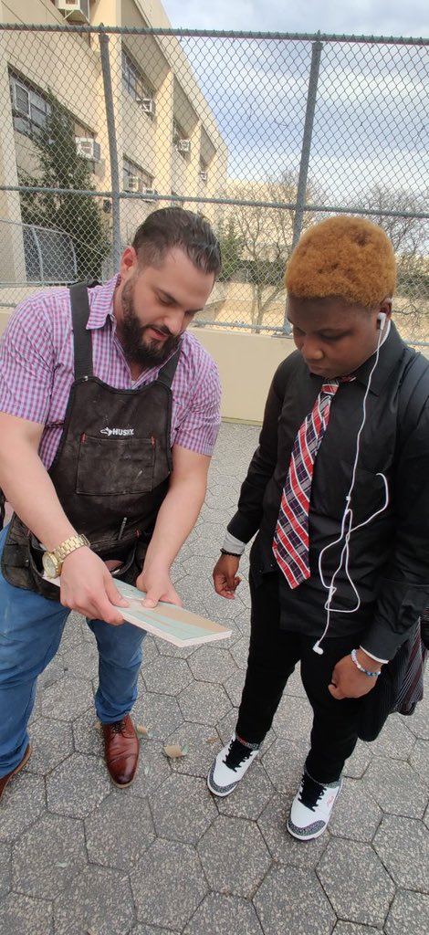 Lehmanyabc's tweet photo. In Adulting 101, Ms. Nicole and Mr. Cerini help students learn life skills. Today our YABC Scholars gathered together, patching drywall, and learning the tools of the #trade #postsecondarygoals @EastSideHouse33 @JohnMazzocchi @ColumbusYabc @QueensYabc @ExecSuptLisante https://t.co/onnpmspYj8