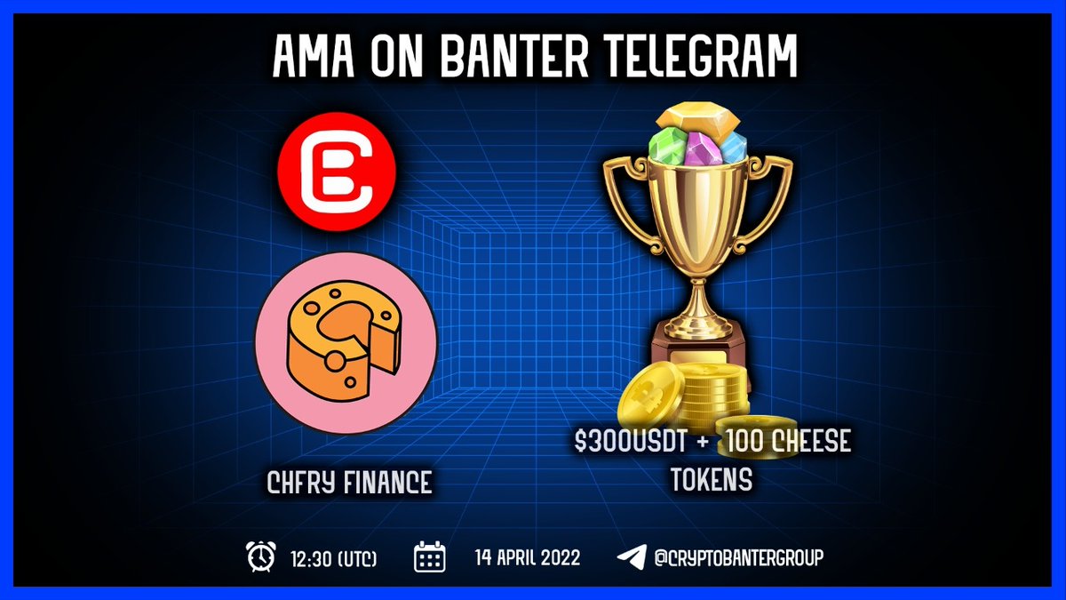The <a href="/ChfryFinance/">CHFRY Finance 🧀🍟</a> AMA is happening in 12 hours! Make sure that you have asked your best questions for a chance to win the $300 USDT + 100 CHEESE Tokens.

Join the AMA on Banter Telegram: l8r.it/FkCZ

Last chance to Ask &amp; Win!
form: l8r.it/cLst