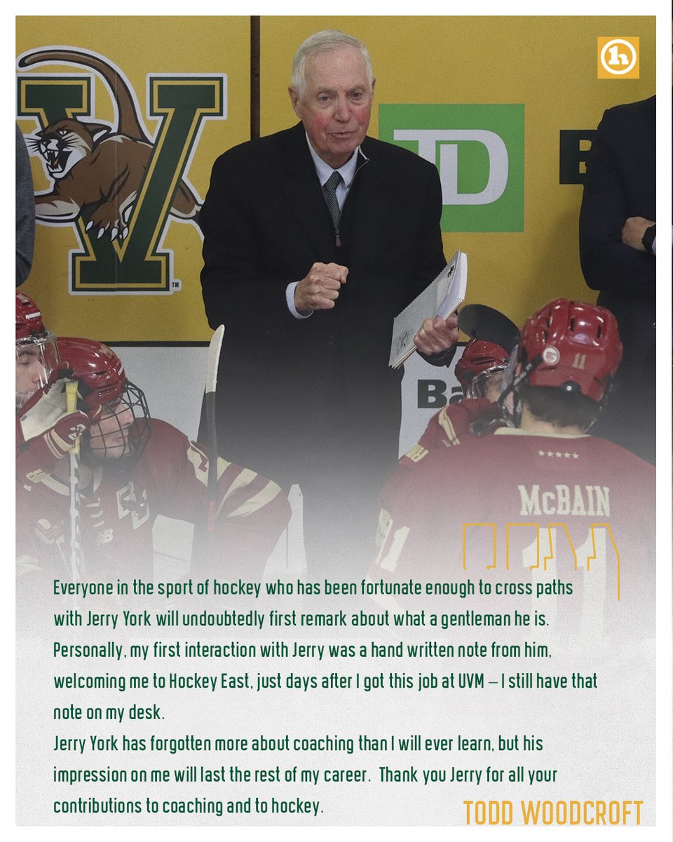 UVMmhockey's tweet photo. "Jerry York has forgotten more about coaching than I will ever learn, but his impression on me will last the rest of my career. Thank you Jerry for all your contributions to coaching and to hockey." - @tcwoodcroft
Catamount Country wishes you all the best in retirement Coach https://t.co/6R99XLjenG