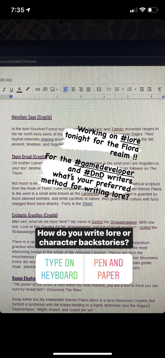 Hey #gamedevs #dndads #DnD family #developers how do you write #lore or #characterdesign ? Typed up on keyboard or pen and paper? I wanna know in the comments! Tonight I’m writing lore! #indiegame #boardgame #indiedev #indiedevhour #game #cardgame #Kickstarter #writing