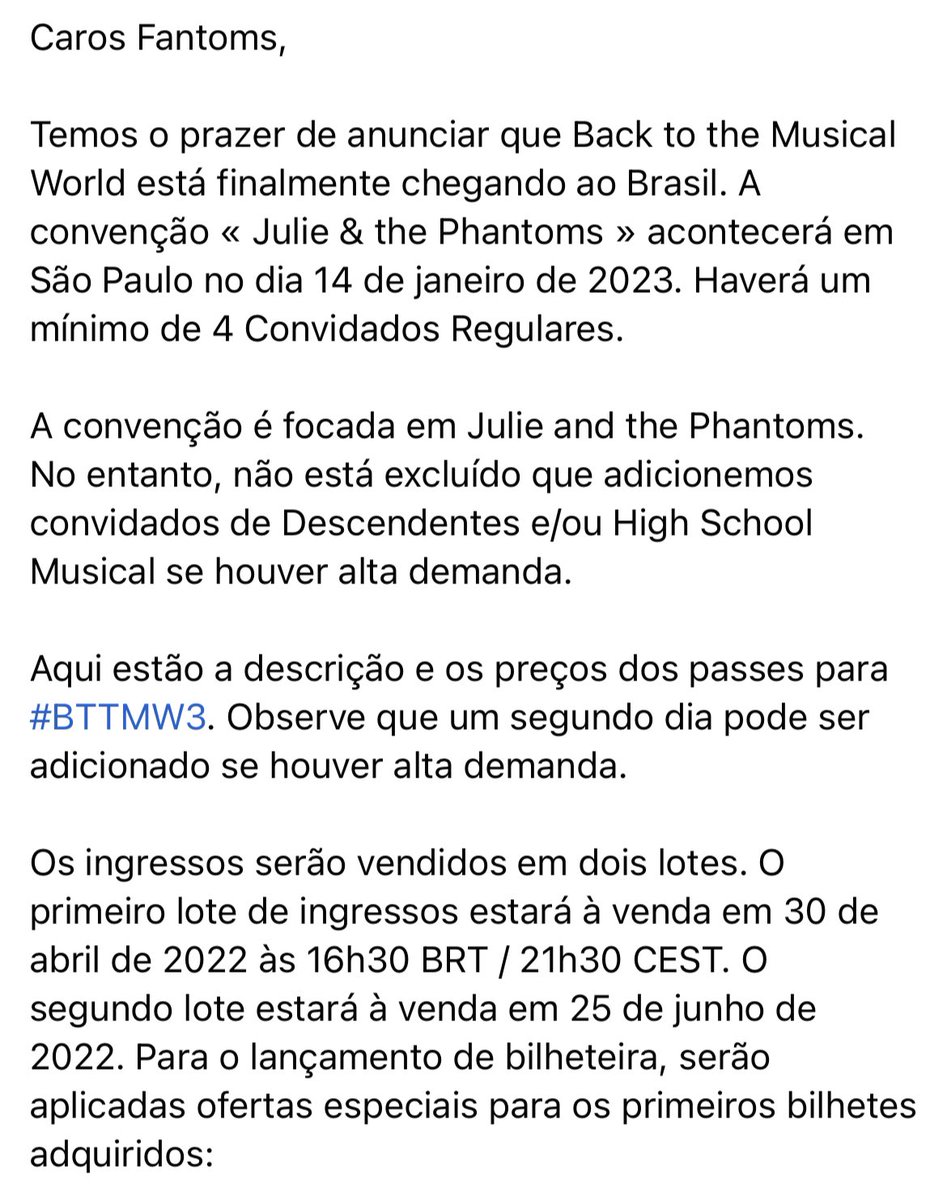 DreamitCon's tweet photo. 🇧🇷 #BTTMW3 #BTTMWBrazil Temos o prazer de anunciar que Back to the Musical World está finalmente chegando ao Brasil. A convenção « Julie &amp; the Phantoms » acontecerá em São Paulo no dia 14 de janeiro de 2023. https://t.co/9CulQkcm7O