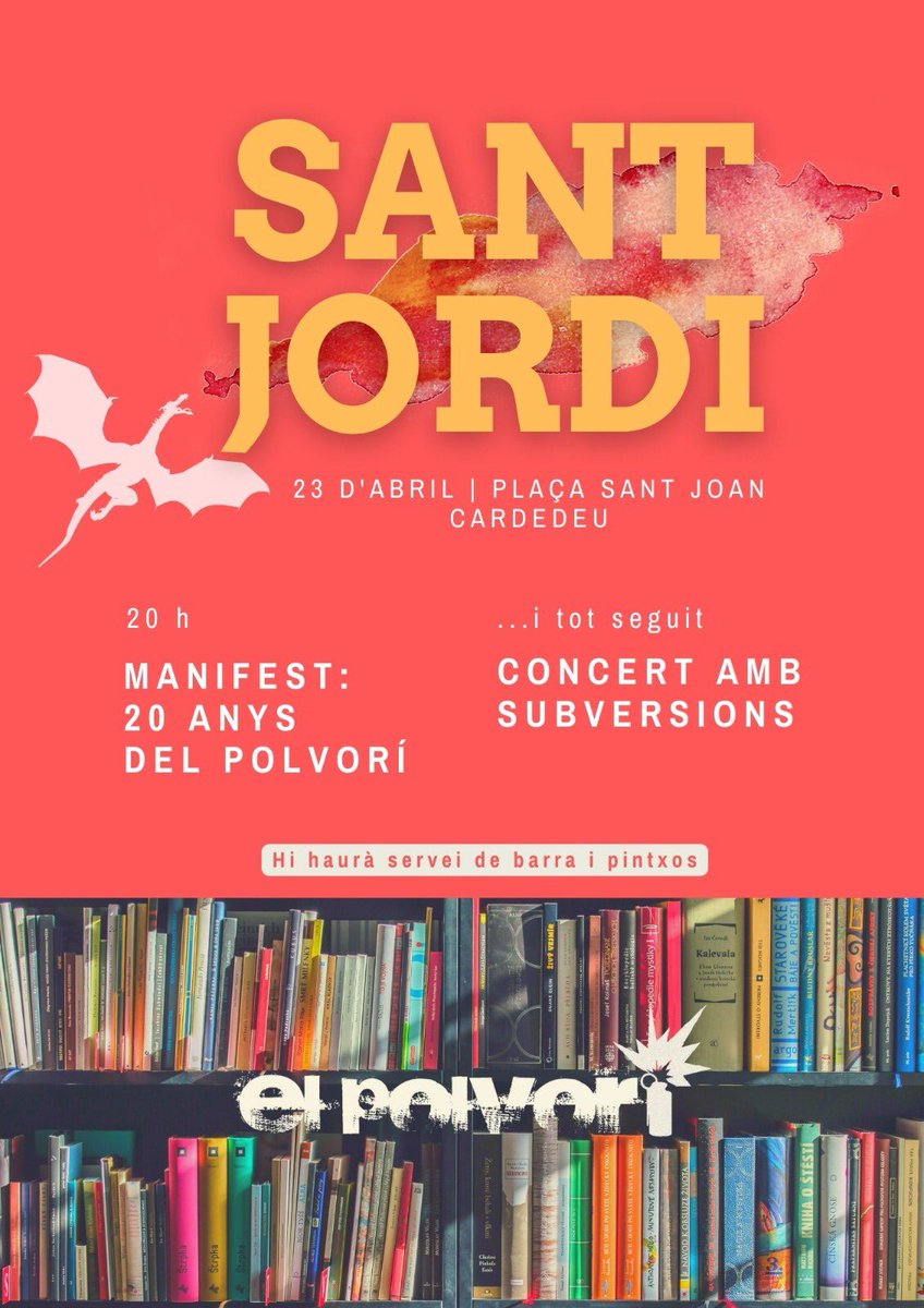 PolvoriCardedeu's tweet photo. Per #SantJordi donem el tret de sortida a la celebració dels #20anysPolvorí 🥳
🎚 A partir de les 20h, a la plaça Sant Joan, manifest i concert amb #Subversions
Engeguem motors per a la festa major dels 20 anys! Atiem la flama, encenem la traca 💥✊ https://t.co/2IAsUpJiLY