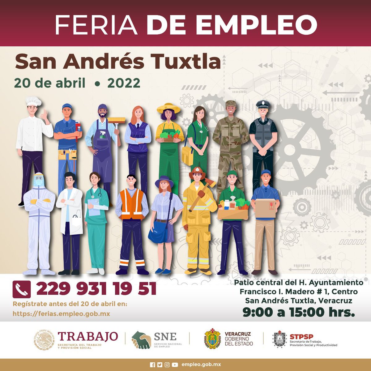 La Feria de Empleo llegó a San Andrés Tuxtla. No te pierdas la oportunidad de participar este 20 de abril de 9:00 a 15:00 horas. ¡No olvides llevar tus documentos!

Lugar📍: Patio Central del H. Ayuntamiento.
