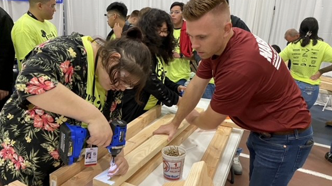 NabholzCorp's tweet photo. Our Northwest Arkansas office showed up in full force today at the Build My Future NWA event. We hosted a hands-on build a bench station, where teams of students worked with Nabholz folks to compete to build a bench in an hour. 
#nabholzcares #nabholz #nabholzcorp #buildmyfuture https://t.co/sLEEjUpGNl