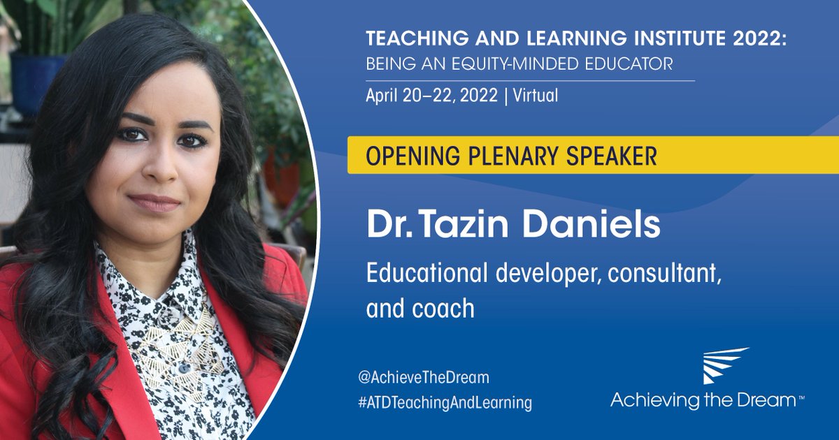 Achieving the Dream (@achievethedream) on Twitter photo We're excited to announce that Dr. Tazin Daniels (<a href="/ThePedagologist/">Dr. Tazin Daniels</a>) will be the opening plenary speaker at the #ATDTeachingAndLearning Institute next week! Register for the event here: bit.ly/TeachLearnInst… We're excited to announce that Dr. Tazin Daniels (<a href="/ThePedagologist/">Dr. Tazin Daniels</a>) will be the opening plenary speaker at the #ATDTeachingAndLearning Institute next week! Register for the event here: bit.ly/TeachLearnInst…
