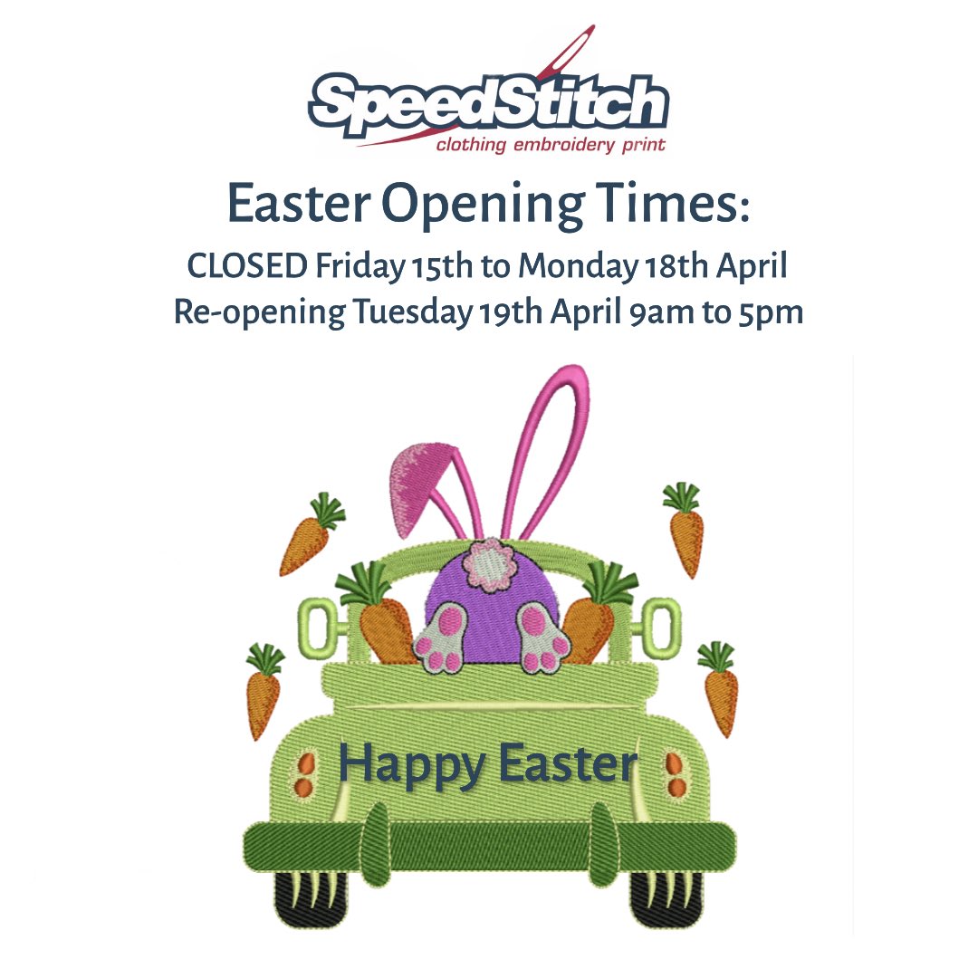 Speedstitch's tweet photo. 🐣 H A P P Y • E A S T E R 🐣
Wishing you all a happy Easter and a lovely long weekend. Looking forward to plenty of chocolate 🍫 &amp; sunshine ☀️…🙏🏼😉☺️
We’ll be closed this Friday to Monday and back open again on Tuesday 19th April at our normal time of 9am to 5pm 
#easter2022 https://t.co/Ii71JQ2tJn