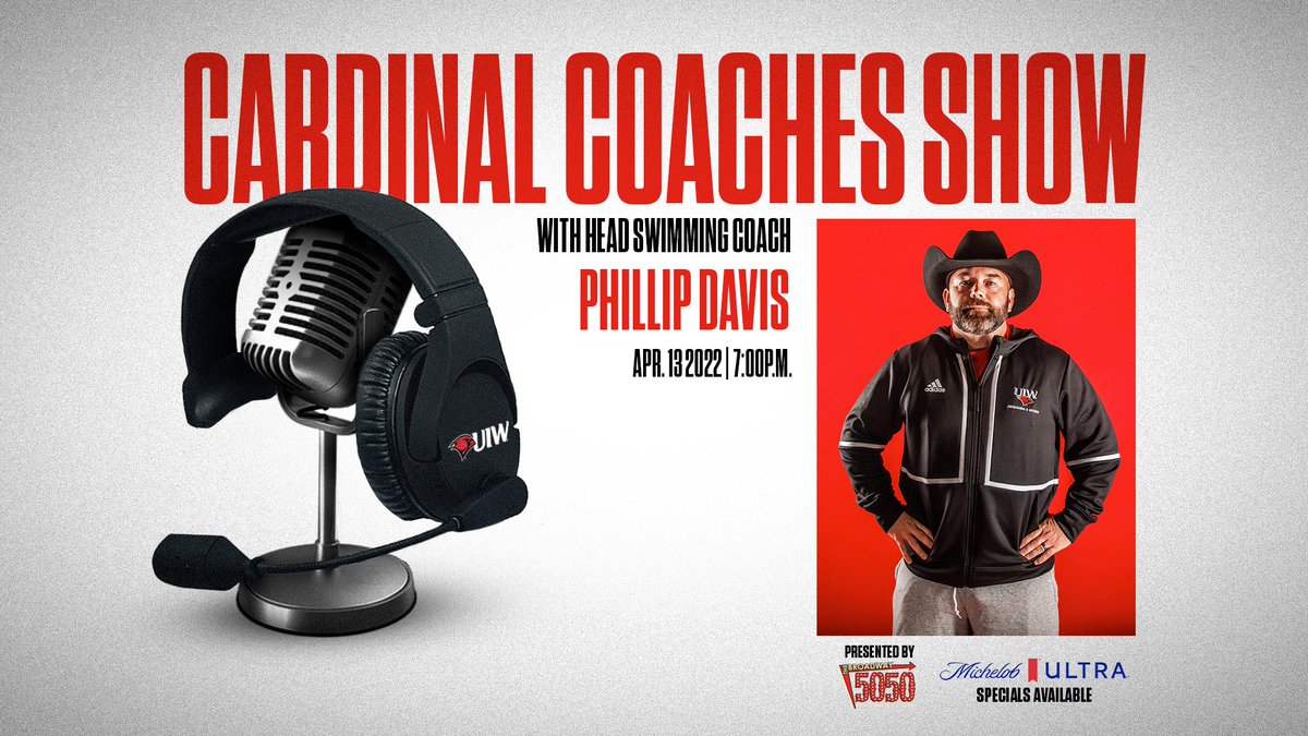 UIWAthletics's tweet photo. Cardinal fans, join us tonight at Broadway 5050 for the Cardinal Coaches show with @UIWSwimAndDive head coach, Phillip Davis as he reflects on the season and their @CCSA_Swim_Dive Conference Championship‼️🏆

#TheWord https://t.co/njy1NBImJP