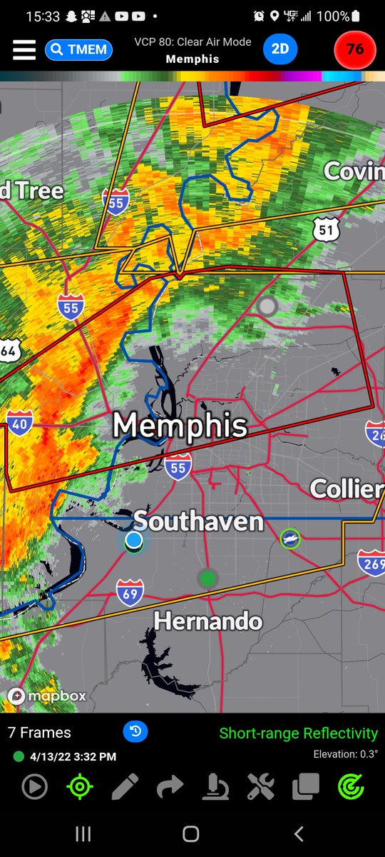 BrandonCopicWx's tweet photo. On a TORNADO WARNING in the Memphis Metro. Using terminal doppler data from @RadarOmega @ryanhallyall https://t.co/i4EpneOS4y