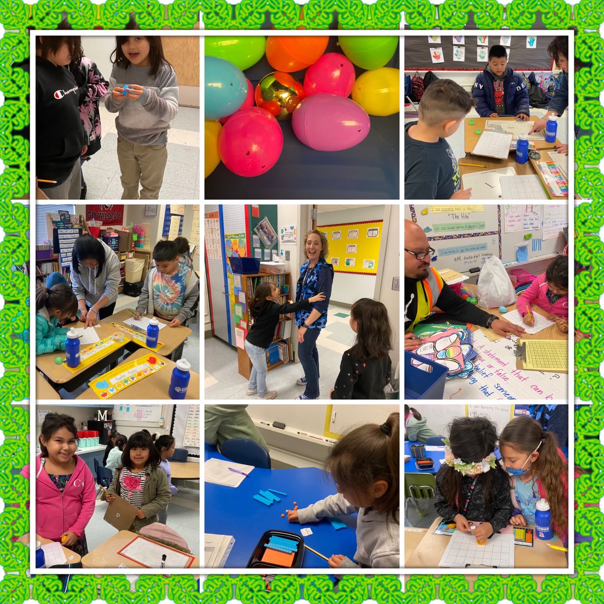WapatoSD's tweet photo. Camas first graders hunting for math problems to show off their eggcellent problem solving skills! #gradelevelfun #firstgraderocks https://t.co/MdjGrP9Nro