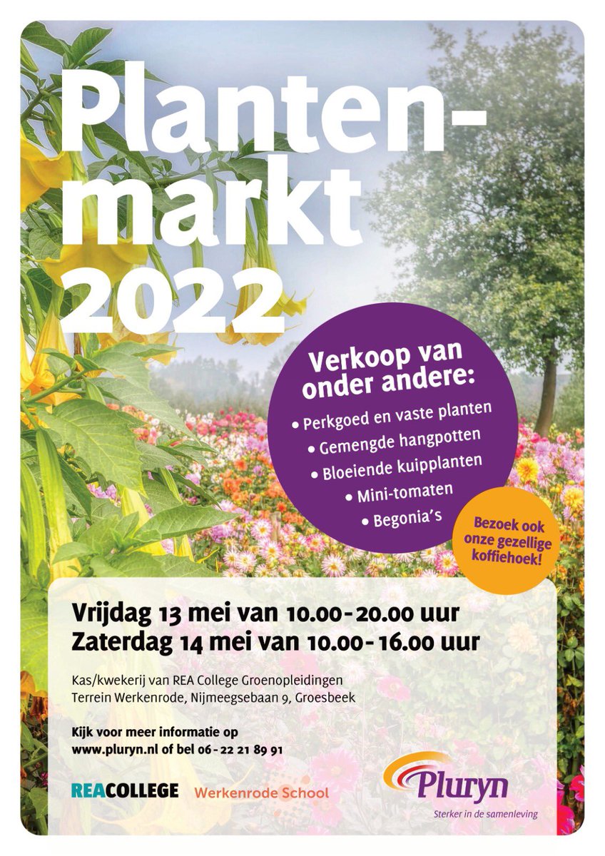Kom je op vrijdag 13 en/of zaterdag 14 mei ook naar onze gezellige plantenmarkt? De koffie staat klaar!