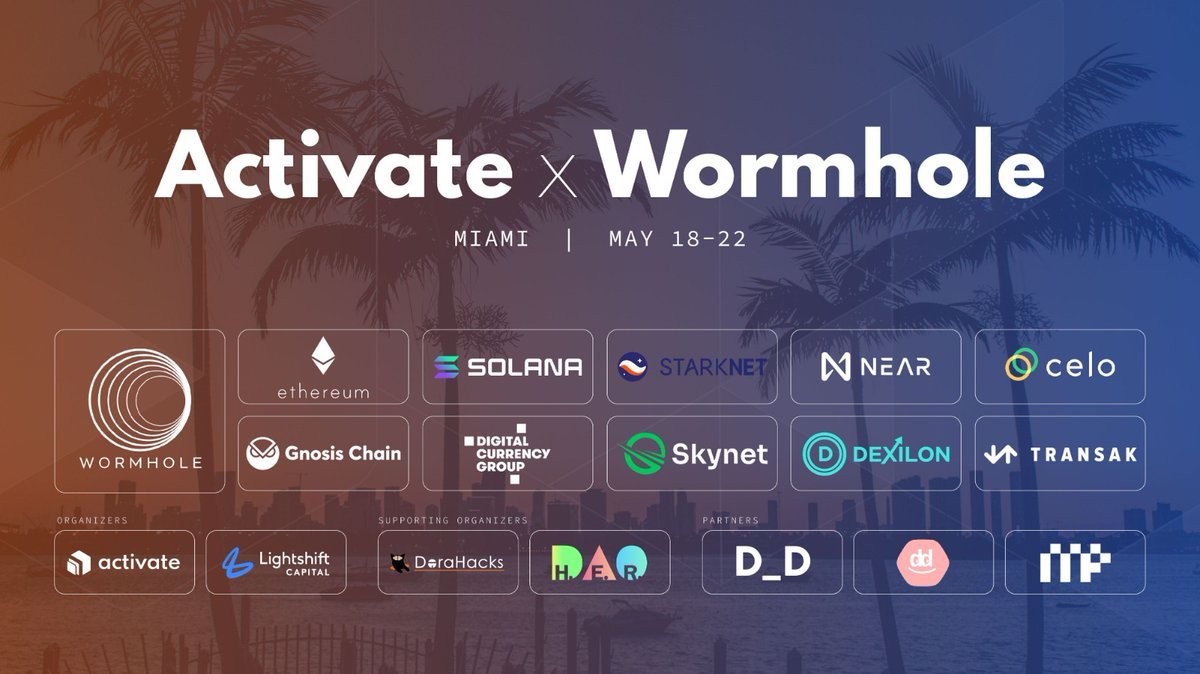 SimaoCCruz's tweet photo. It's really happening, people.

@activate_build is the very first multichain hackathon, and the roster of ecosystems is incredible.

@wormholecrypto
@ethereum
@solana
@StarkNetEco
@NEARProtocol
@CeloOrg
@gnosischain

📆 May 18-22nd | Miami
Sign up here 👉 https://t.co/6lynGtcjQ4 https://t.co/MEyjVrxp9q