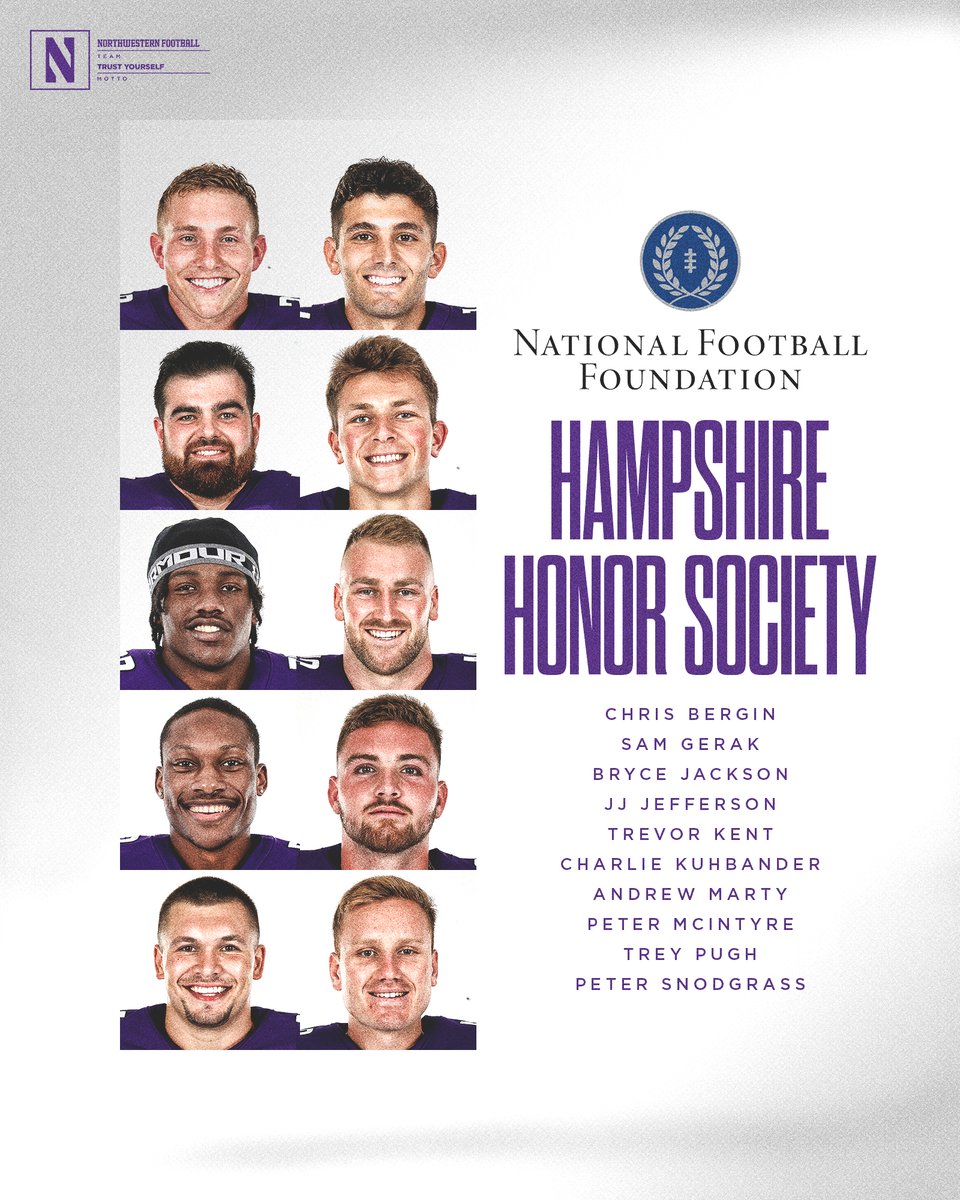 NUFBFamily's tweet photo. Extremely proud to lead all FBS schools with 10 members of the 2022 Hampshire Honor Society, announced today by @NFFNetwork. 

🧠 https://t.co/YCiF3B6SN6

#GoCats | @NorthwesternU https://t.co/mnG8cSMyBt