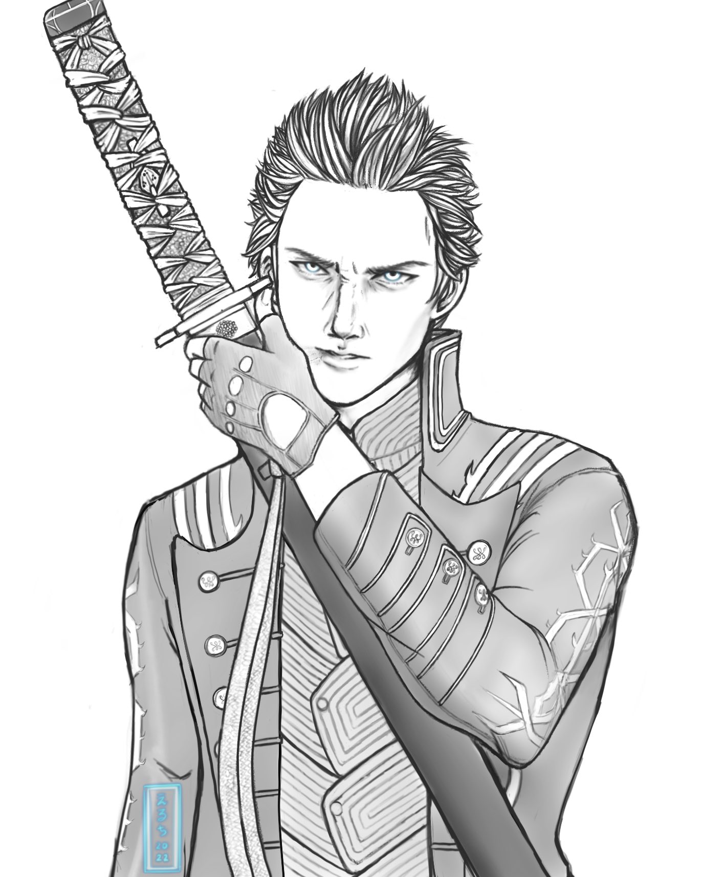 Vergil from devil may cry 5 in an anime art style