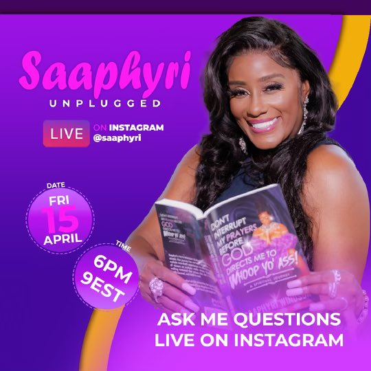 They done let me out of IG live jail y’all! Set your 🚨 and tune in to my LIVE this Friday April 15 6pm pst I’m going to be answering your questions and reading from my new book “Don’t interrupt my prayers before God directs me to whoop yo ass A spiritual journey”