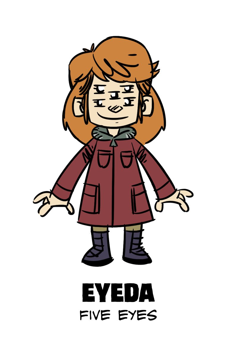 MortimerJMoose's tweet photo. Meet the kids of Doom’s Day Camp. This is Eyeda. She has five eyes and each one has a different power. #doomsdaycamp #penguinkids #kidsgraphicnovels https://t.co/B5hvK70tzb