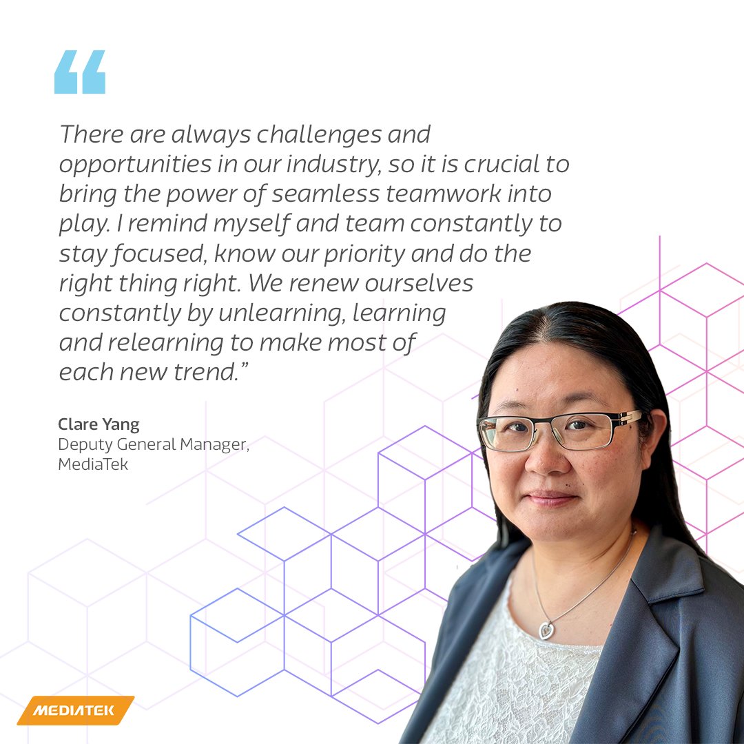 MediaTekIndia's tweet photo. Today's #WITWednesday is Clare Yang, Deputy General Manager, MediaTek. We are grateful for her leadership and commitment to continually learning in this ever-changing industry. #WomenInLeadership #WomenInTek https://t.co/3oXNbFg18r