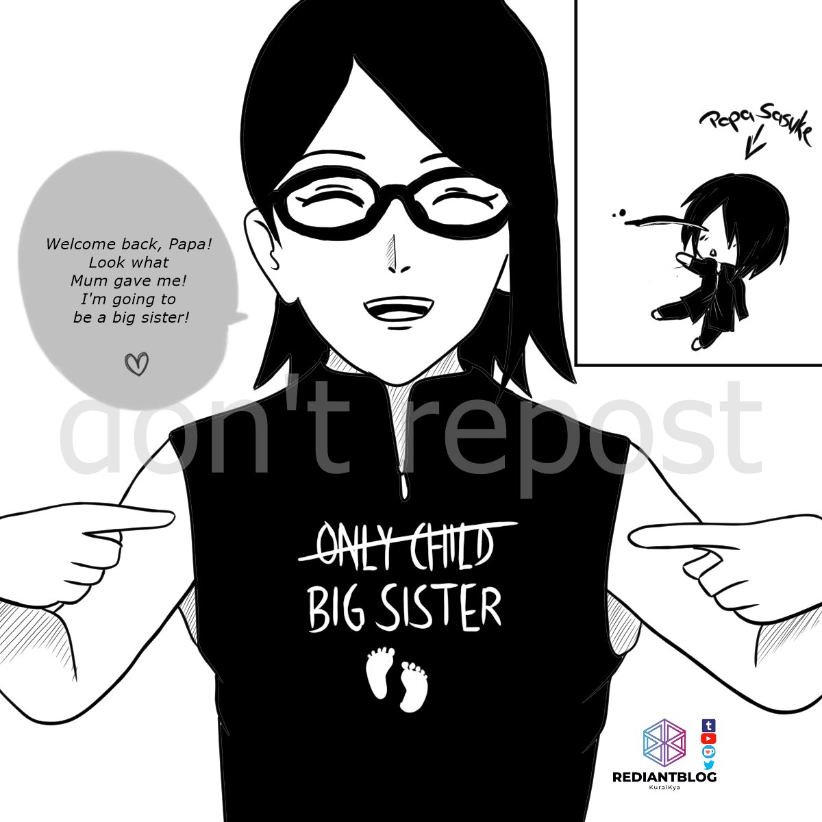 radientblog's tweet photo. Welcome back, Papa!
Look what Mum gave me!
I'm going to be a big sister!

I hope Kishimoto sensei thinks so too! #sasusaku #sasukexsakura #sasukeuchiha #sakurauchiha #saradauchiha #kishimoto #naruto #bigsis #papasuke
#uchihafamily #uchihaclan https://t.co/EM2bH9VwMl