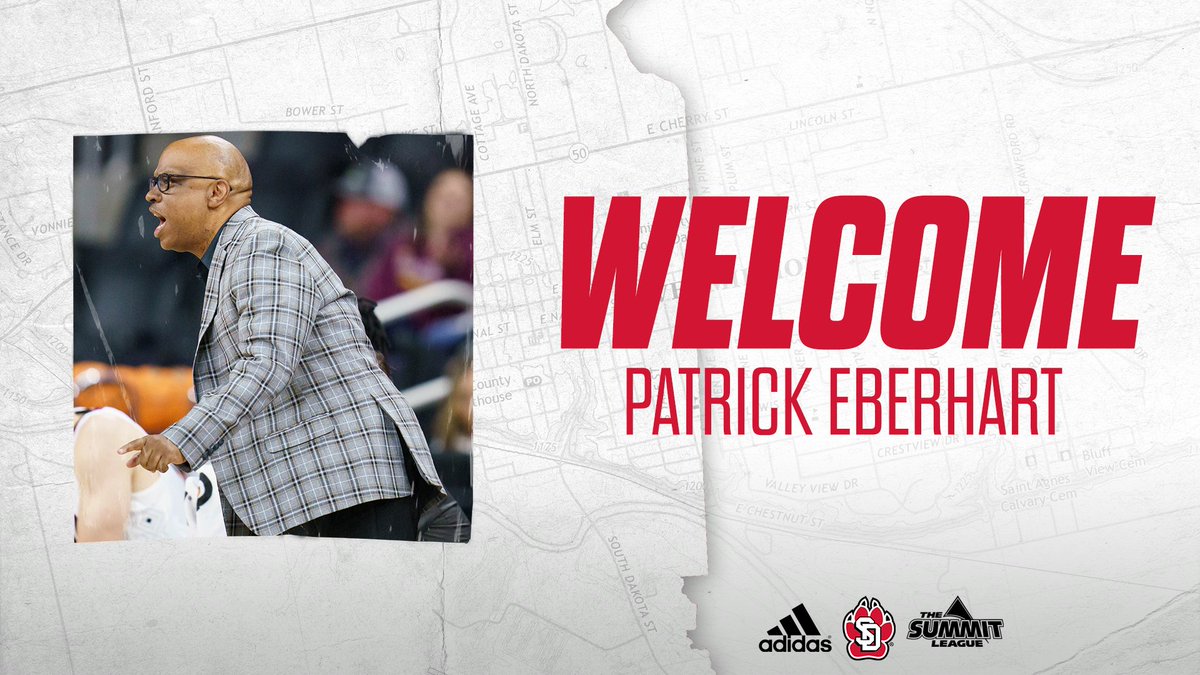 SDCoyotesMBB's tweet photo. Patrick Eberhart has been announced as the newest member of Eric Peterson's coaching staff!

Please welcome @CoachE32 and his family to Vermillion!

📰: https://t.co/VMQjeqBdus

#WeAreSouthDakota x #GoYotes 🐾 https://t.co/N9gIT5EMOZ