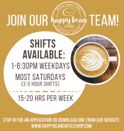 HappyBeanOhio's tweet photo. Want to #brewhope for our awesome community? We’re looking for another team member ☕️ https://t.co/YS3oM6m7pw