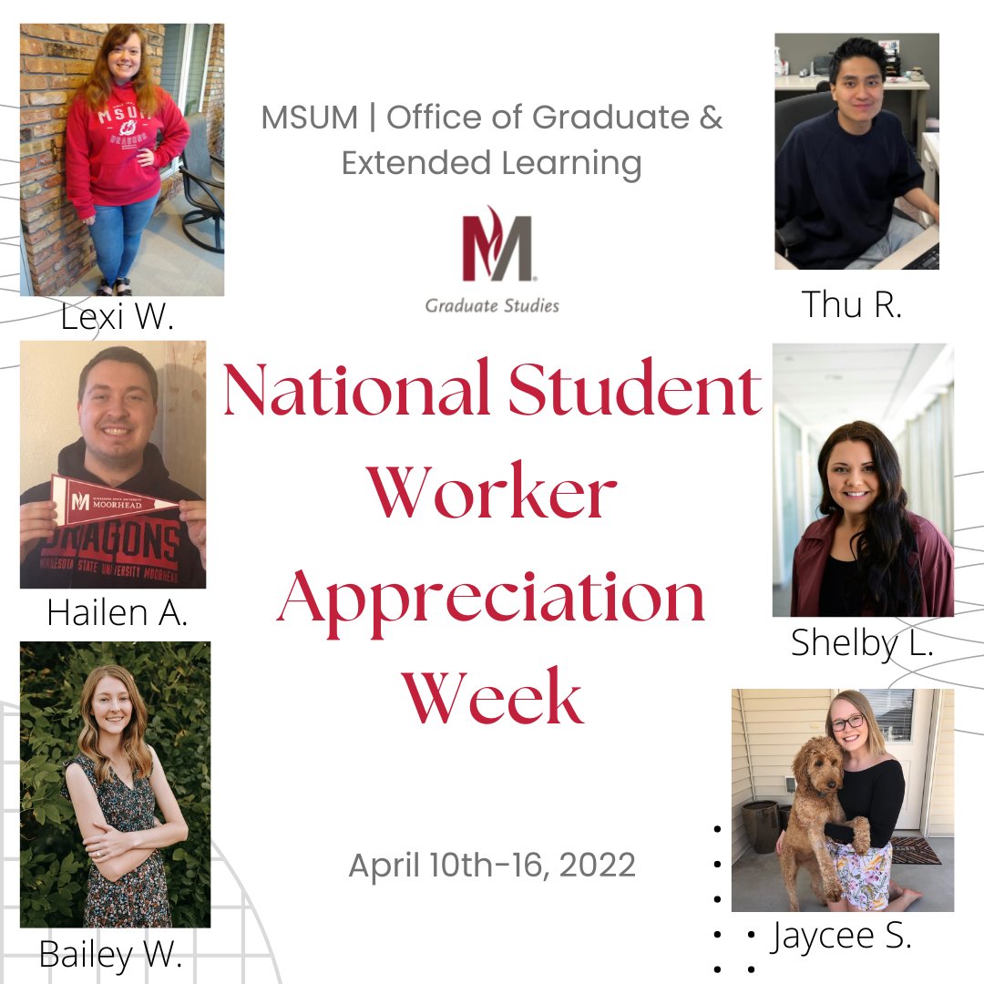 MSUMGradStudies's tweet photo. Its #NationalStudentWorkerAppreciationWeek and we want to recognize our ⭐OUTSTANDING⭐ student workers! They work hard every single day to ensure our prospective students and current students are provided with the information they need to succeed!! We appreciate you all!!🐉🔥💓 https://t.co/6h4WBHFiHH