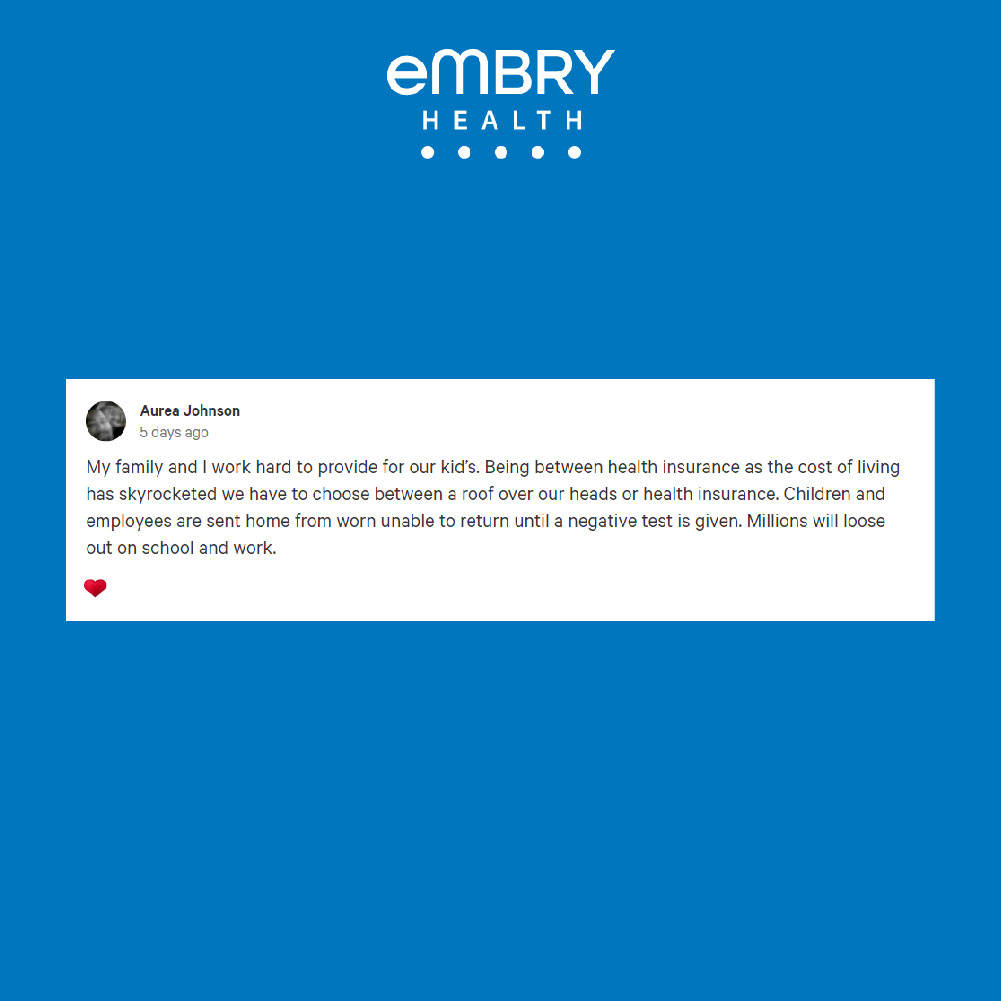 EmbryHealth's tweet photo. Let's fight to keep COVID-19 testing FREE for all, regardless of insurance coverage. Sign our petition now. #Testing4All #EmbryCares #HRSA 
https://t.co/9MpMEZZpRH https://t.co/cdPfKvF1HS