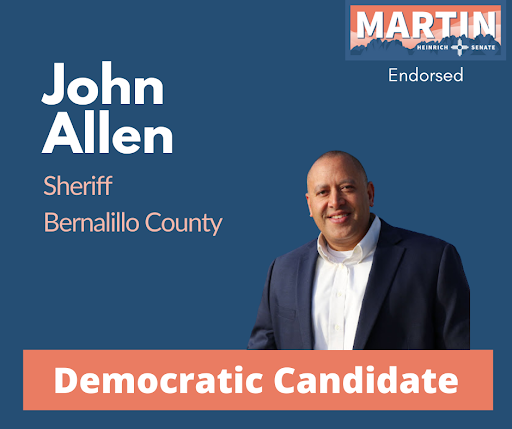 MartinHeinrich's tweet photo. With a career in law enforcement and a real respect for his community, @JohnAllenBCSO pulls no punches. He understands it’s time for ethical new leadership at the Bernalillo County Sheriff's Office. I know he'll be focused on community safety in every decision he makes. https://t.co/V74hx8cqcS