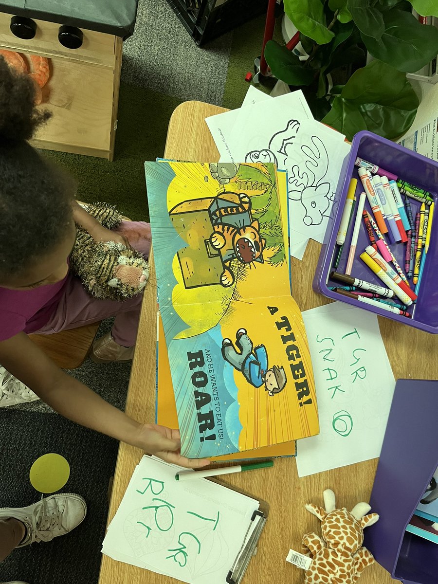So much INCREDIBLE learning I stumbled upon in our high quality centers 🤩 she was phonetically writing out tiger and snake, practicing her reading skills, and holding our tiger stuffie to experience it all! Wow do I love PK. 💜 <a href="/RRISDPK/">RRISD Prekindergarten</a> <a href="/BluebonnetRRISD/">BluebonnetElementary</a>