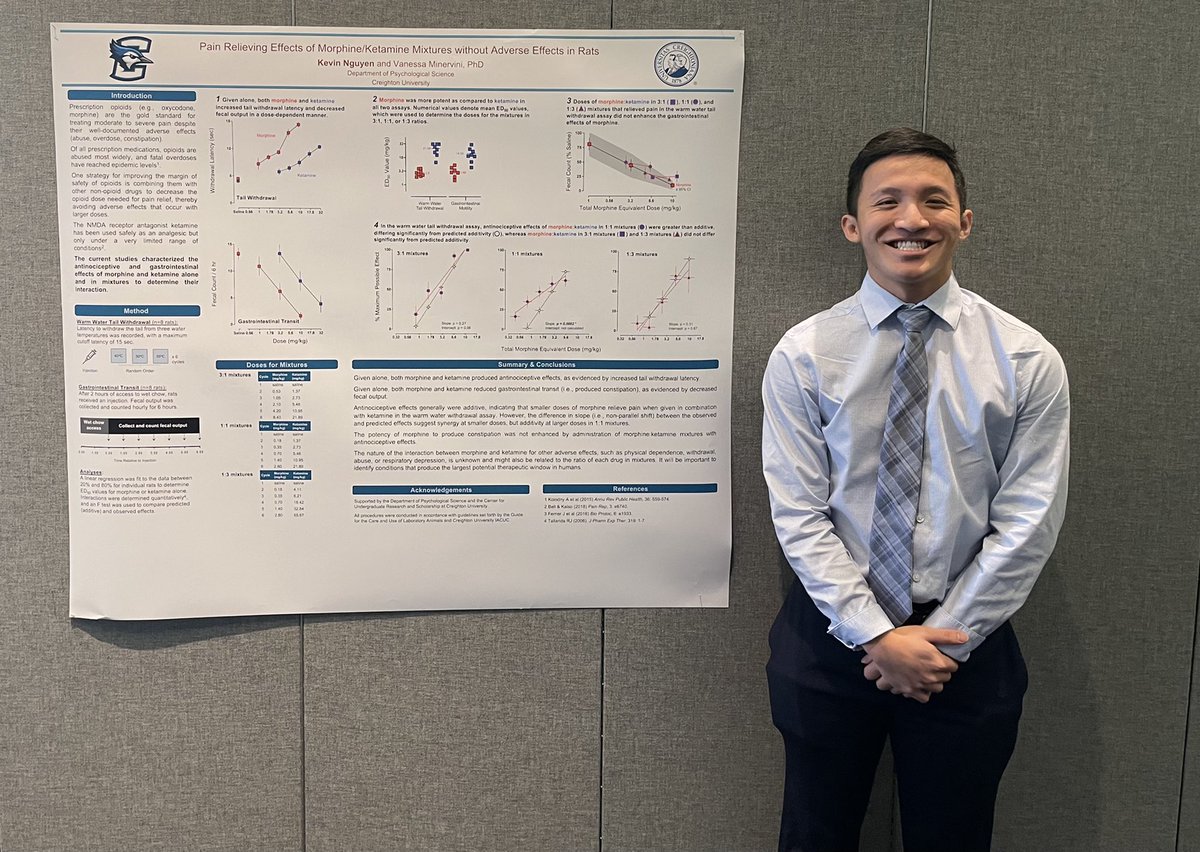 MinerviniLab's tweet image. Graduating senior Kevin Nguyen gave an excellent poster presentation this afternoon at @Creighton Honors Day 👏👏👏 And thank you @cu_curas and @CreightonPsych for the research support!
