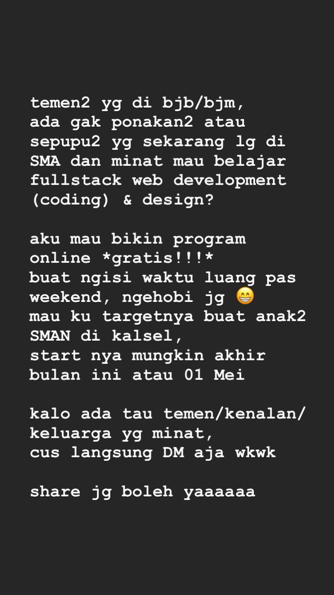 sar1notsorry's tweet photo. buat temen2 di bjb/bjm~
please help me share this🙇🏻‍♀️
I'm so excited!!! I know bjb bjm have so many bright kids🤘🏽 https://t.co/YvN4CVyoJ7