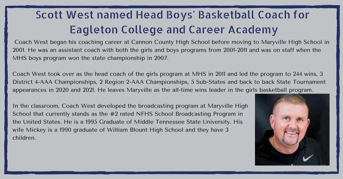 Pumped to get to work at Eagleton and I will give the ECCA community my all! Go Royals! <a href="/5StarPreps/">5Star Preps</a> <a href="/TDT_Sports/">Daily Times Sports</a> <a href="/BlountPressRow/">Blount Press Row</a> @BC_Schools