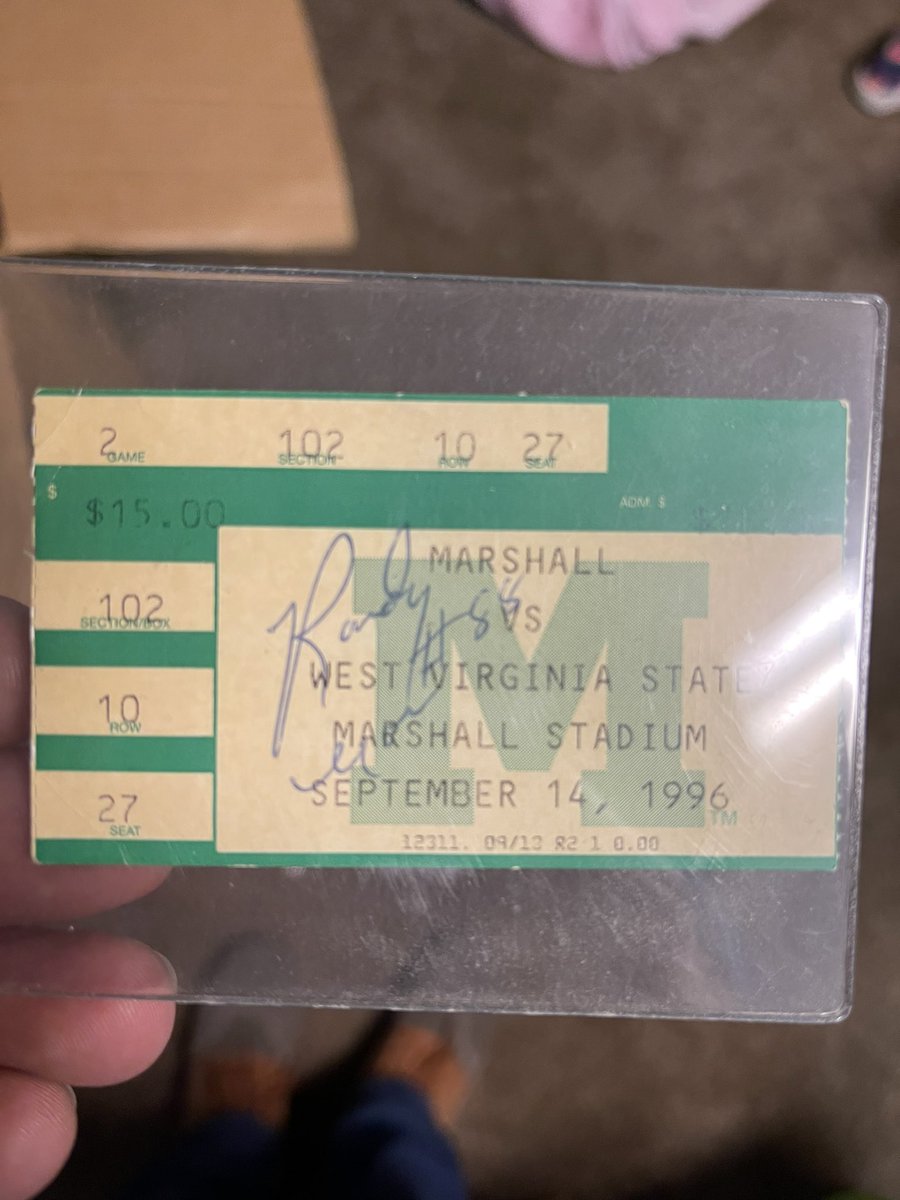 herdholder18's tweet photo. The things you find when your moving. A ticket the 🐐 @RandyMoss signed for my brother back in the day….day #sonsofmarshall #weare https://t.co/4Z9ryTIdaV