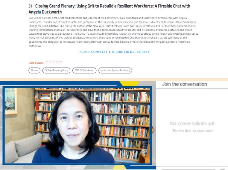 Hassanah2017's tweet photo. - Closing Grand Plenary: Using Grit to Rebuild a Resilient Workforce: A Fireside Chat with Angela Duckworth 
 Who are exemplars of GRIT @CMSGov 
So many people are experts in a specific area what can we learn from them ? #QualityImprovement 
https://t.co/759is8z24H #CMSQualCon22 https://t.co/UKnx3y5zMK