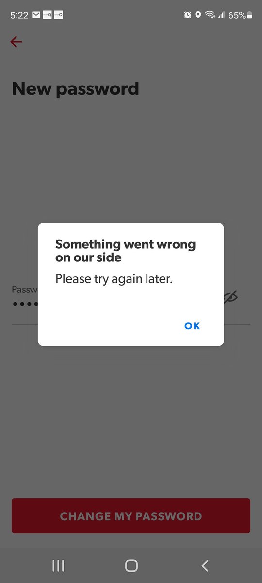 LibbyCS8's tweet image. What is wrong with the @petrocanada app? I've been trying for days to change my password with this error message popping up. I also sent an email with NO response.