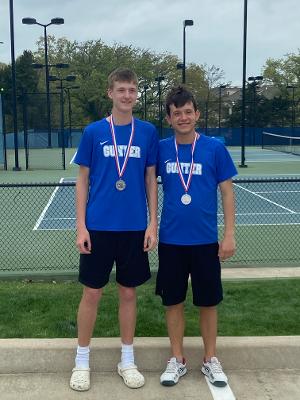GunterTennis's tweet photo. Congrats to our STATE qualifiers!  Parker Hoel won 1st in Boys Singles and Jacob Tackett and Jackson Rue won 2nd in Boys Doubles and will compete in San Antonio. #statequalifiers https://t.co/DxKgRAF0p3