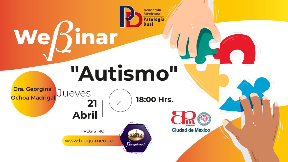 Bioquimedmx's tweet image. En México se estima que 1 de cada 115 niños tienen Trastorno del Espectro Autista. Únete a la Dra. Georgina Ochoa Madrigal en el Webinar Gratuito "Autismo"🧩 Regístrate en el Link➡️ bit.ly/3xelYGC  ¡No te quedes fuera!  #BioquimedCuidaTuSalud #autismo #webinargratis