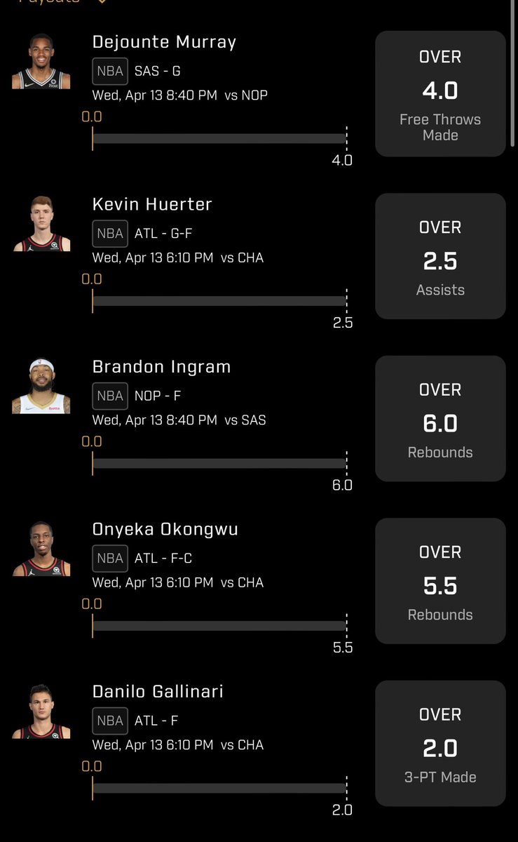 PrizePicksPapa's tweet image. PAPAS ALL OR NOTHIN GIVEAWAY🚨

You know the rules:📝

If this ticket goes 5/5 I do a giveaway to 10 followers 💰

If this ticket goes 0/5 I do a giveaway to 10 followers 💰 

Just LIKE/RT to enter! 👍🏼🔁
GOOD LUCK 🍀