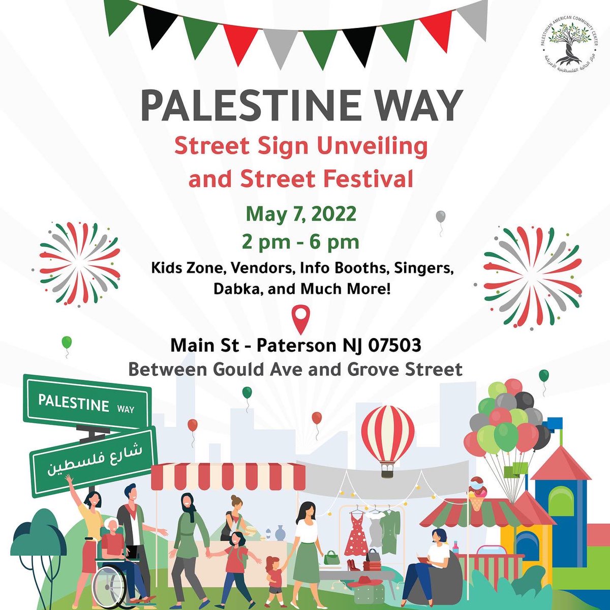 PACCUSA's tweet photo. Join us on May 7th for a Palestine Way Street Sign unveiling and street festival! 🇵🇸🇵🇸 #Palestine #PalestineWay #Palestinian #Paterson #Community https://t.co/XYBPc6tZMr