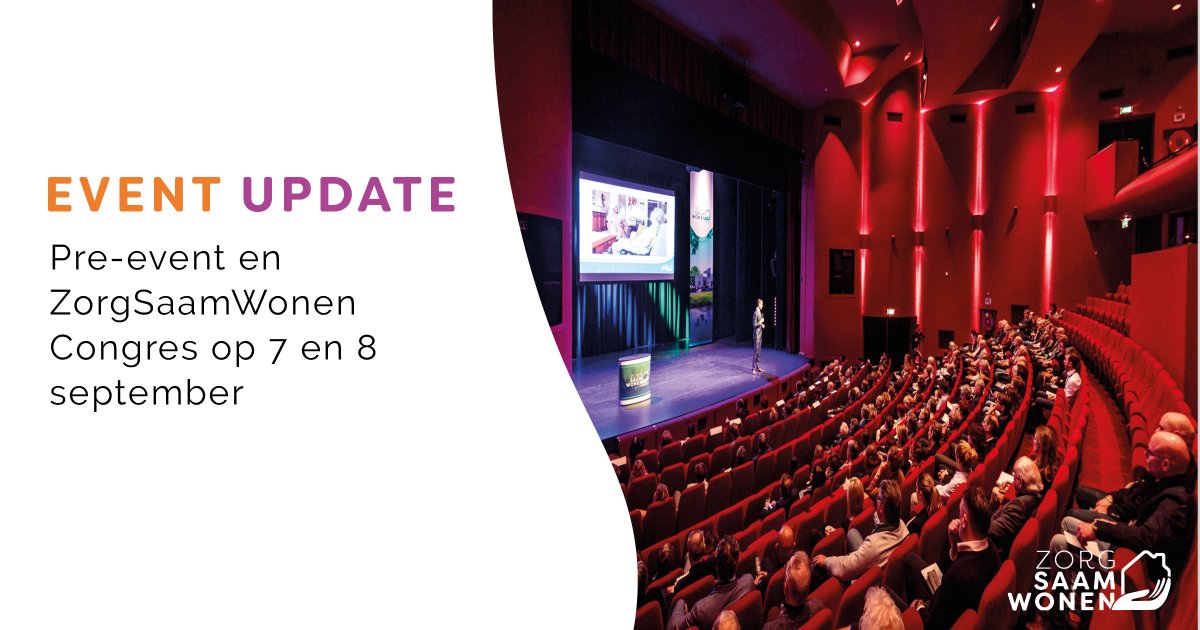 Zet 7 en 8 september in je agenda! Dan organiseert ZorgSaamWonen het jaarcongres, met op 8 septemer het congres, en voorafgaand op 7 september een pre-event. Dat wil je toch niet missen? bit.ly/3kGceP7