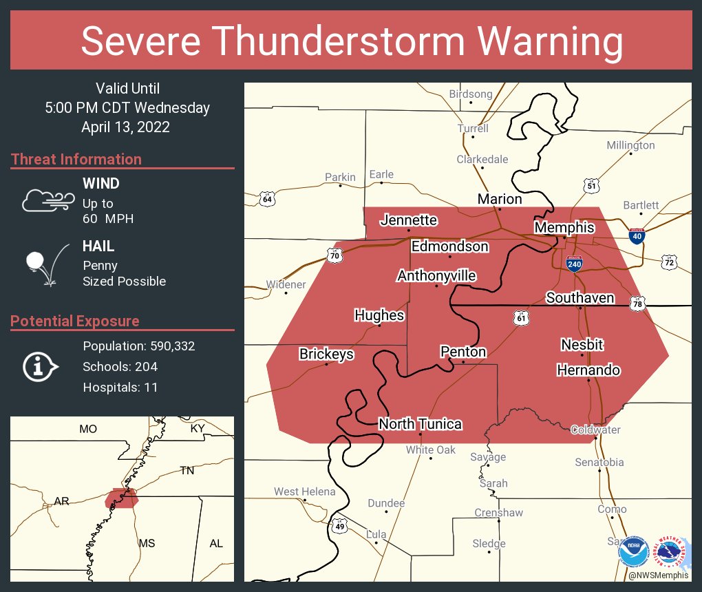 NWS Memphis on Twitter "Severe Thunderstorm Warning continues for