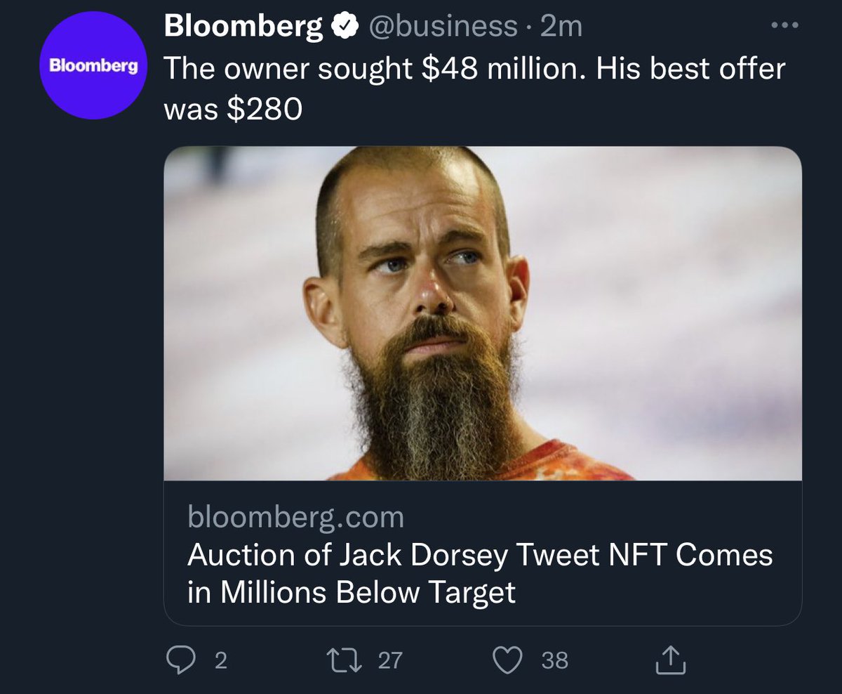 Classic NFT liquidity 

Purchased for $2.9M last year 

Best offer: $280