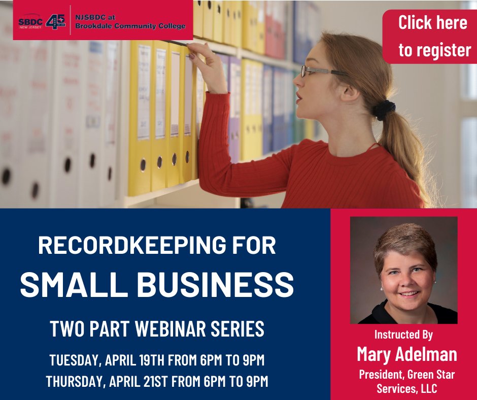 Learn about important financial documents and accounting software in a hands-on workshop led by the very best in our 'Recordkeeping for Small Business' workshop.

This 2-part webinar series will take place virtually from 6PM to 9PM on 4/19 and 4/21

mosbdc.com/event/recordke…