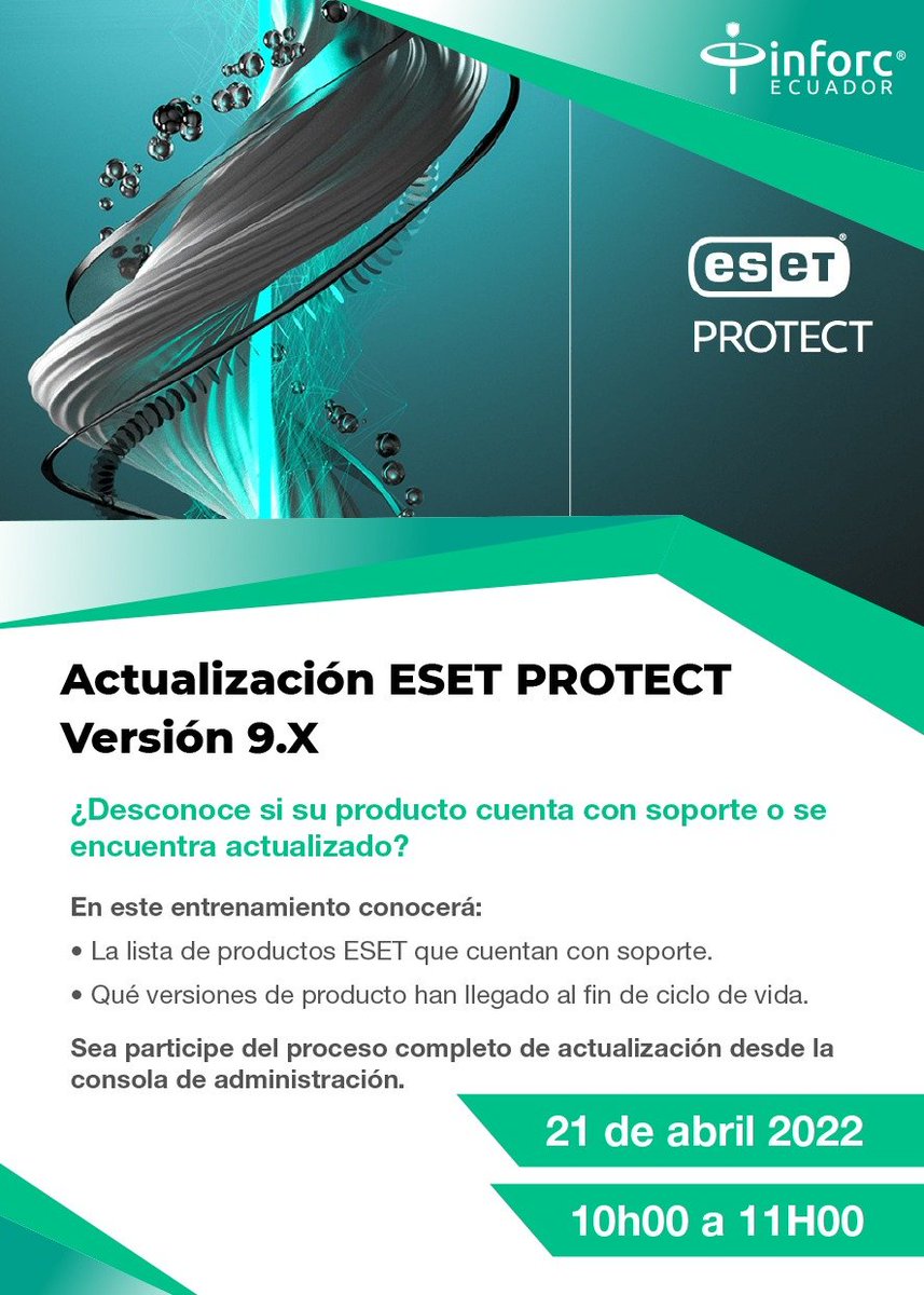 inforc's tweet photo. Le invintamos a nuestro #webinar para conocer si su producto ESET Latinoamérica cuenta con soporte y si se encuentra actualizado.

✅✅ Registrate aquí: https://t.co/MxXMrz5FY9

#ciberseguridad #transformacióndigital #innovación https://t.co/6O1x2Q0SaW