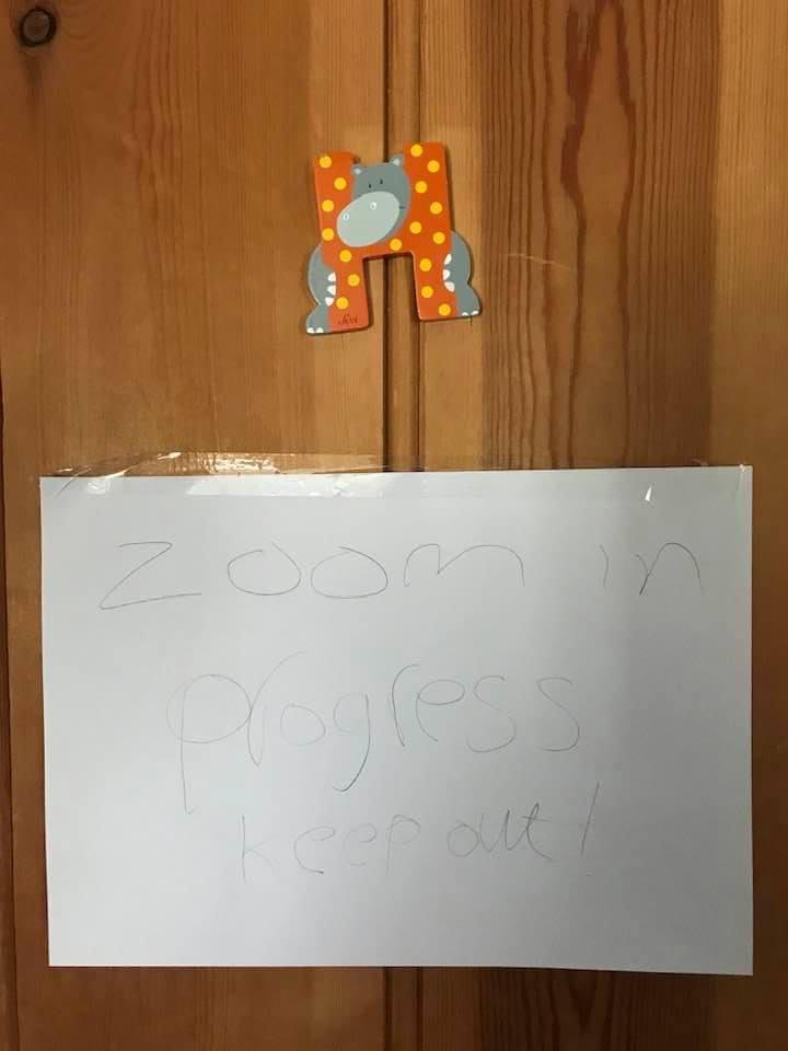 TanyaColman3's tweet photo. @sarajcox As we went into lock down my 11 year old put this on his door.....zoom in progress keep out https://t.co/7Cpgmfhk3E